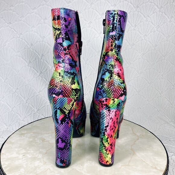 Liliana Platform Boots Womens Size 7 Rainbow Snakeskin Print Disco Zip Up Heels - Picture 8 of 14